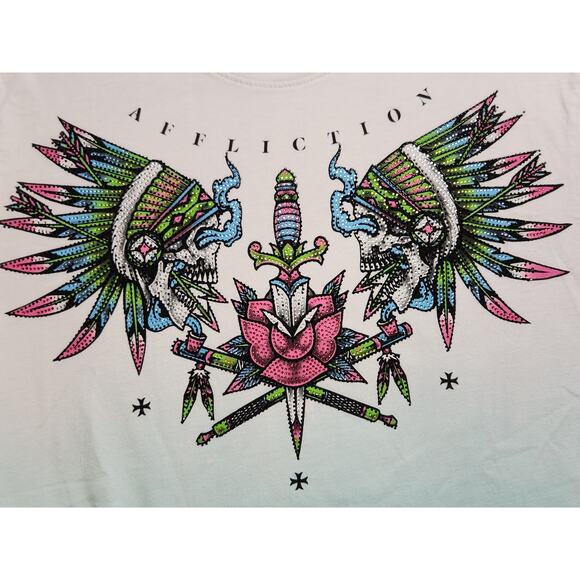 Affliction Mountain Smoke Dip Dye Tribal Large T‎ Shirt Mint Bling - Picture 4 of 7